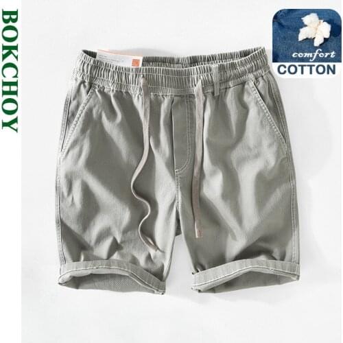 2021 Summer New Men Casual Shorts Cotton Made Deawstring Solid Color Beach Style Knee Length Pants GA-T103