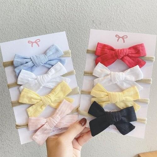 4Pcs/Set Solid Color Soft Nylon Elastic Baby Headband Bows Hair Bands Knotted Newborn Baby Girls Headbands Kids Hair Accessories