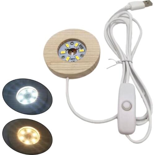 65mm LED Night Light Wooden Round Base Holder Display Stand for Crystals Glass Ball Illumination Lighting Accessories