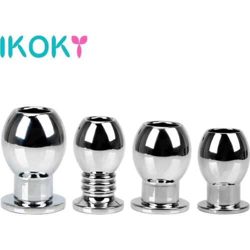 IKOKY Metal Butt Plug Douche Enema Anal Dilator Hollow Anal Plug Sex Toys For Woman Men Gay Prostata Massager Peep Vaginal