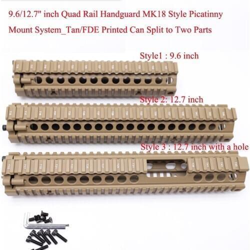 Aplus 9.6/12.7'' inch Quad Rail Handguard MK18 Style Picatinny Mount System Can Split to Two Parts_Tan/FDE Color Printed