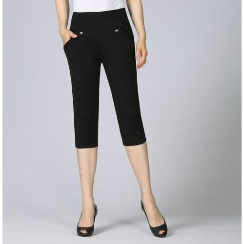 Pants For Women Summer High Waisted Elastic Pencil Pant Casual Solid Calf Length Female Capris Trousers Plus Size 3XL