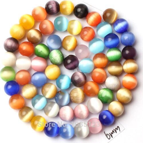 High Quality 6mm Mixed Color Cat Eye Stone Round Shape Gem Loose Beads Strand 15" DIY Creative Jewellery Making w2663