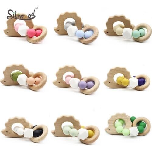 Baby Toys Wooden Rattles Teether Natural Beech Silicone Beads Baby Teething Bracelets For Newborn Gifts Safe Childrens Goods