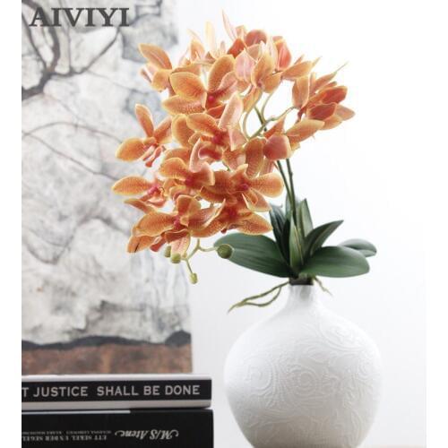 Artificial flower Orchid Leaf Real Touch artificial potted Flower Home Wedding Party Fake Flower Decoration Event Free Shipping
