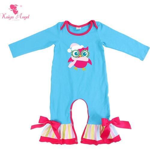 Kaiya Angel Hot Baby Jumpsuit Bulk Long Sleeve Romper Newborn Infant Clothing Girl Boy Blue Owl Bow Winter clothes