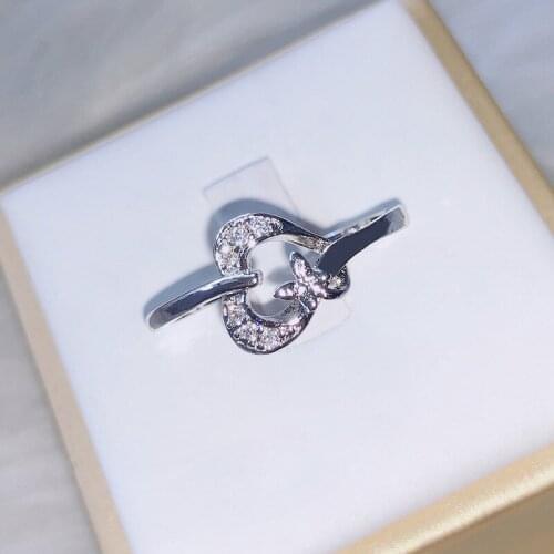 Sweet Heart Bow Zircon Ring Fashion Simple Ladies For Friends Exquisite Gift Factory Wholesale