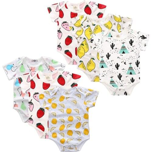 3/lot 2021 Summer Newborn Baby Boy Girl Fruit Romper Pajamas Outfit Clothes Short Sleeve Pineapple Cotton Toddler Kid Jumpsuit