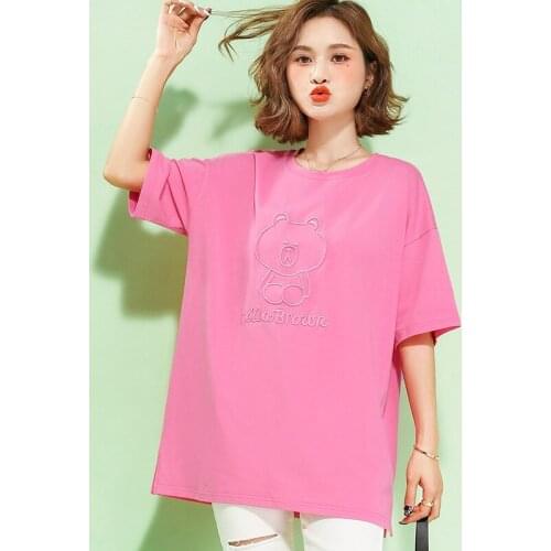 2021 Summer Wew Short Sleeve T - Shirt Female Bear Simple All-Match Cotton Korean Version Ioose Round Collar