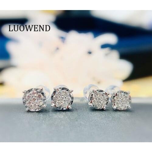LUOWEND 100% Solid 18K White Gold Earrings Women Engagement Stud Earrings Certified Real Natural Diamond Earring Birthday Gift