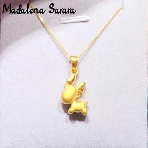 MADALENA SARARA Pure Gold Deer Pendant 24k Pure Gold Chain Necklace Small Clavicle Chain Necklace