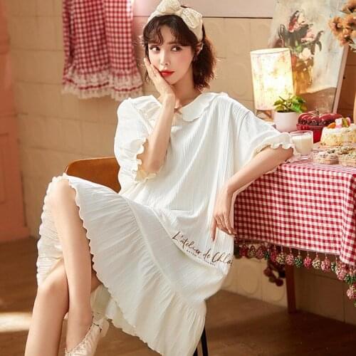 Sweet Students Sleepwear Short Sleeve Cotton Nightgowns Women Lounge Wear Summer Loose Homewear Night Dress 2XL