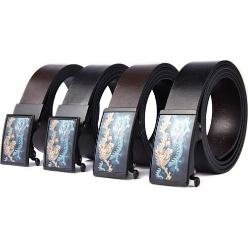 Fashion Brand Genuine Leather Belt Business Trouser Strap Pant Ceinture Homme Cowskin Dragon Automatic Buckle Cowhide Men Belts