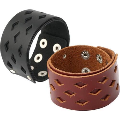 Fashion Punk Men Women Jewelry Handmade Cuff Bracelet Black Brown Wide Cowhide Leather Vintage Retro Bangle for Biker Wristbands