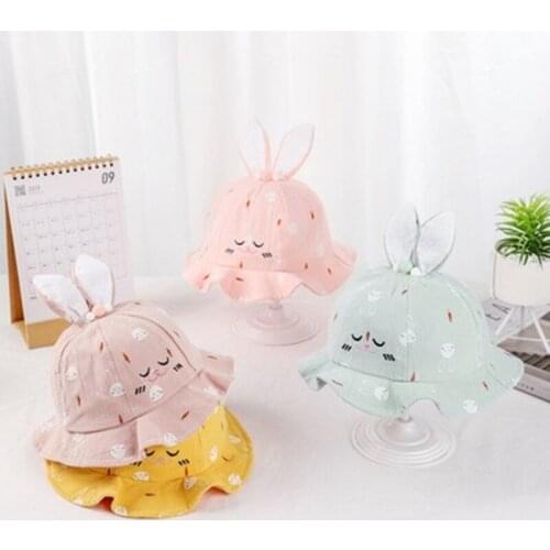 Soft Baby Sun Hat with Ears Cute Cartoon Baby Girls Bucket Hat Summer Brim Kids Hat Children Panama Beach Caps Bonnet