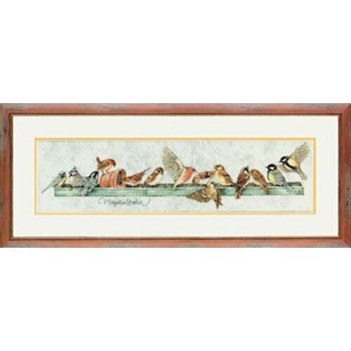 11/14/16/18/22/25/28ct Beautiful Lovely Counted Cross Stitch Kit A Row Of Birds Bird Chorus Line Fourteen Birds lanarte 34287