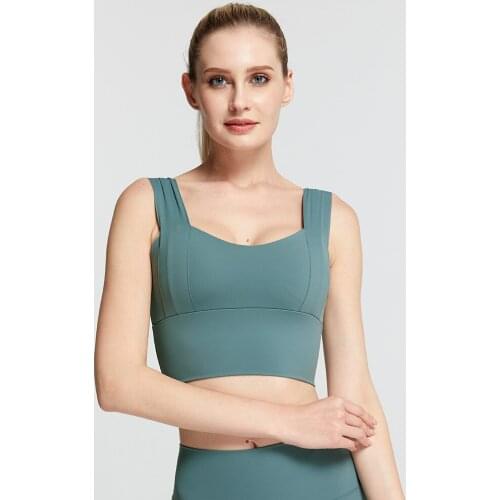 20201 summer new ladies solid color sports corset, sleeveless low-neck wide shoulder strap slimming vest sports bra