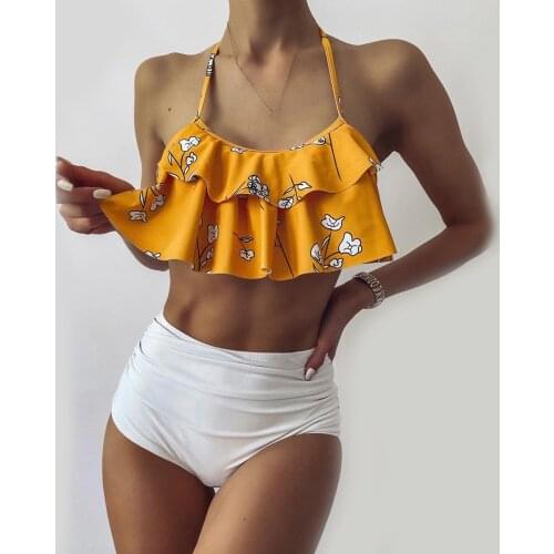 2021 New Summer personalized design Swimsuit Womens Fashion Ruffle Bikini Set Sexy High Waist Bandage Swimsuit Beach Wear