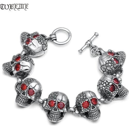 NEW Handmade Thai 925 Silver SKULL Bracelet 925 Sterling Skeleton Bracelet Real Silver Skull Man Bracelet Hiphop Jewelry