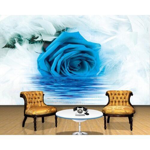 Custom papel DE parede 3 d, blue roses and feather murals for the sitting room the bedroom TV setting wall waterproof wallpaper