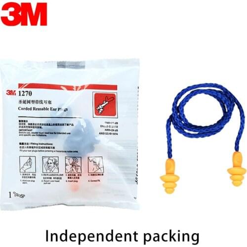 Genuine 3M 1270 Line Shape Earplugs Anti-Noise Christmas Belt Safety Earplugs Cleanable Silica gel Reusable Learn Sleep Earmuffs