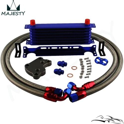 Fit For BMW Mini Cooper S R53 7 Row AN10 Oil cooler+Filter Adapter Hose Kit 02-08 Blue/black