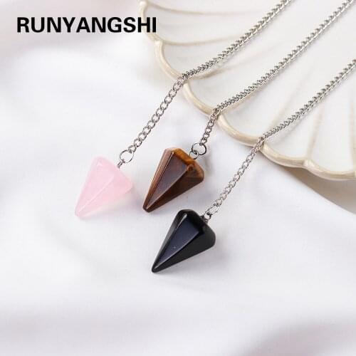 Natural Crystal Hexagonal Pyramid Pendant Reiki Rose Quartz Pendulum for Divination Healthy Gem Stone
