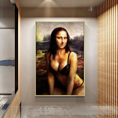 Sexy Mona Lisa Canvas Painting Body Classic Character Posters And Print Wall Art Funny Pictures Room Home Wall Decor No Frame