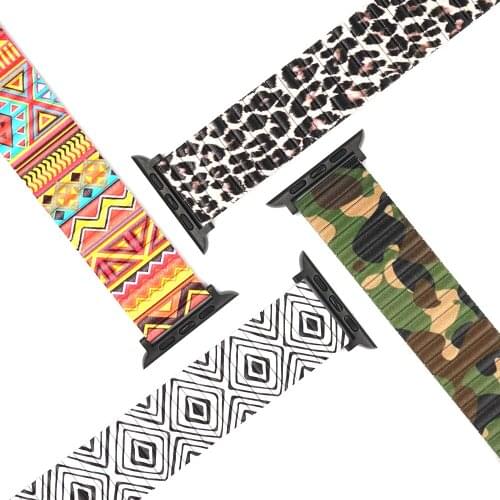 Simple Stainless Steel Floral Print Elastic Bracelet For Apple Watch Band 38mm 40mm 42mm 44mm iWatch Series 3 4 5 6 SE