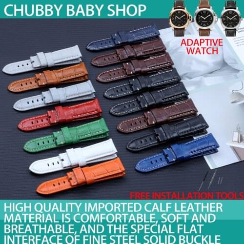 22mm 24mm 26mm Black Brown Blue Green Grey white Italy Calf bamboo Leather Watchband for Panerai strap watch band