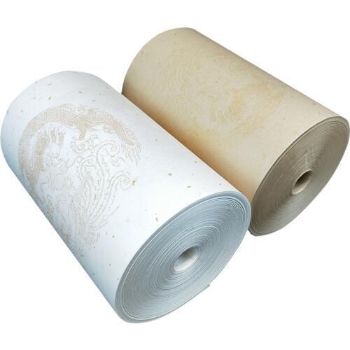Chinese Rice Paper Roll Calligraphy Painting Xuan Paper Chinese Painting Gold Foil Half-Ripe Xuan Paper with Dragon Pattern