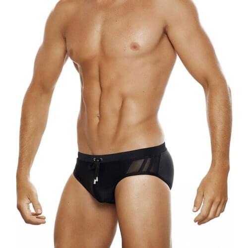 Y601 sexy solid black white mesh patchwork swimsuits men beach swim briefs trunk shorts hot low waist men swimwear bikinis