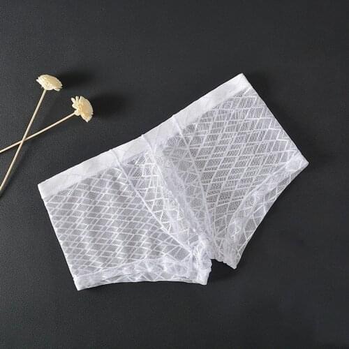 Mens Sexy Mesh Boxer Briefs Thin Transparent Underwear Shorts Trunks Underpant Mens Panties Hollow G-String Boxers See Through