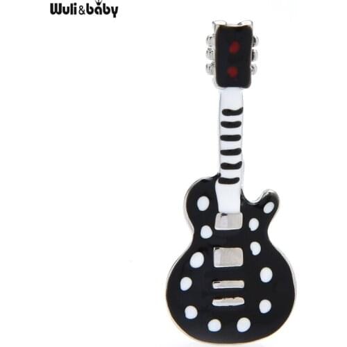 Wuli&baby Black Enamel Guitar Brooches For Women Unisex Musical Instrument Party Office Brooch Pins Gifts