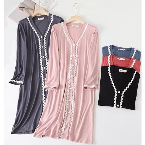 Ladies dress pajamas Modal pajamas show the temperament Lace-breasted sunscreen cardigan Fashion nightdress can be worn