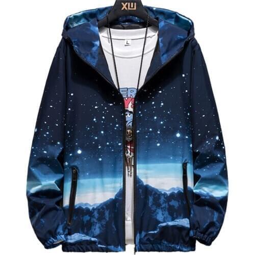 2020 Autumn Jacket Women Windbreaker Coat Causal Basic Print Night Sky Zipper Lightweight Women Hooded Jackets Coat veste femmen