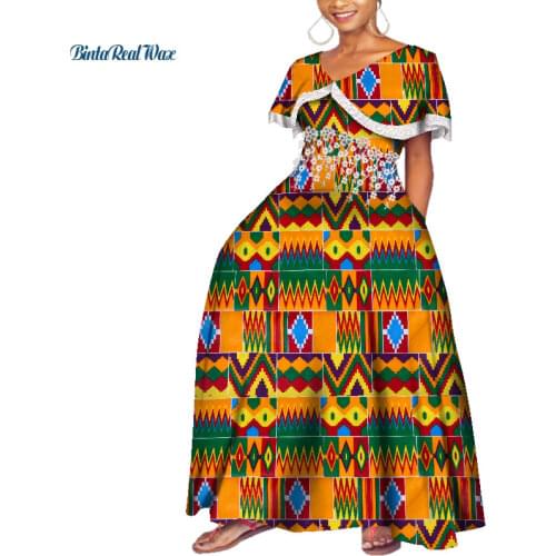 Bazin Riche Long Party Evening Dresses Women African Peter Pan Dresses for Women African Clothing Print Tassel Dresses WY3997