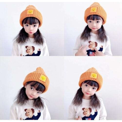 Winter Baby Hat For Girls Boys Children Lion Patch Knitted Beanies Thick Warm Bonnet Infant Toddler Warm Skullcap