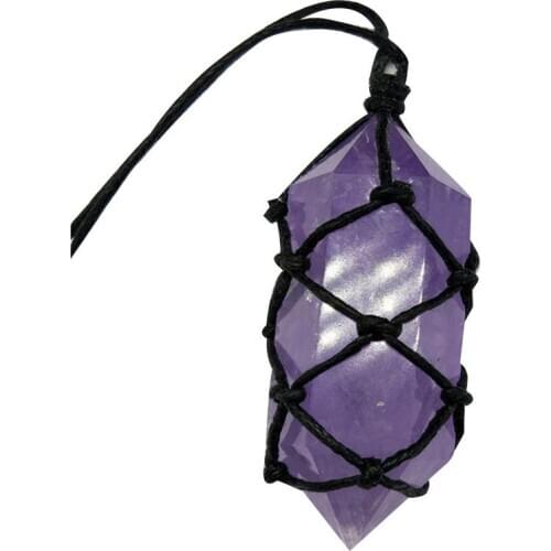 1Pc Natural Stone Purple Crystal Quartz Amethysts Black thread wrapped Pendants&Necklace Irregular For Jewelry Making Dropship