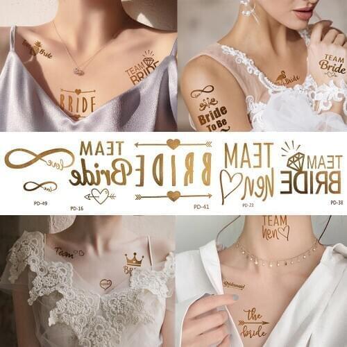 10pcs Bridesmaid Bride Wedding Temporary Tattoos Fake Flash Small Eedless Heart Diamond Tatoo Bachelorette Party Gift Waterproof
