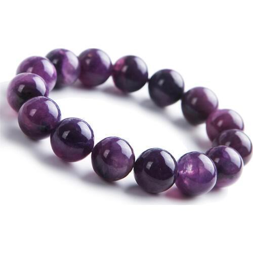 14mm Purple Crystal Round Bead Stretch Charm Bracelet For Women Femme Genuine Charoite Natural Stone Bracelets