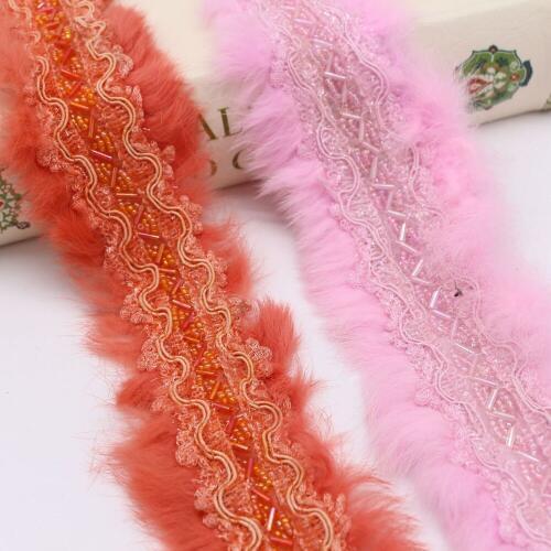 15Yards Winter 5.5cm Red Pink Rabbit Hair Handmade Beaded Lace Webbing Clothing Accessories Skirt Sleeves Decorative Materials