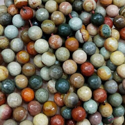 6-10mm Natural Round Faceted Ocean Wood Fossil Stone Beads For Jewelry Making Beads Bracelets 15'' Needlework DIY Beads Trinket