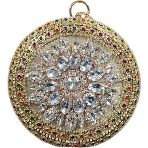 Shiny Circular Diamonds Evening Handbag Women 2021New Luxury Colorful Rhinestone Dinner Clutch ShoulderBag Ladies Wedding Party