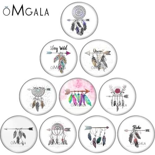 Bohemian Boho Arrow Feather Symbols 10pcs 8mm/10mm12mm/18mm/20mm/25mm Round photo glass cabochon demo flat back Making findings