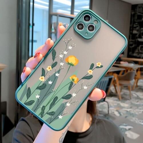 Green Flowers Phone Cases For iphone X XR XS Max 12 mini 11 pro max For iphone 6s 7 8 plus SE 2020 Hard Shockproof Back Cover