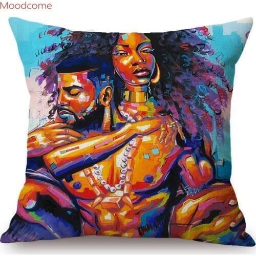 Sexy Black Man Woman Romantic Oil Painting African Art Home Decoration Pillow Case Africa King Queen in Love Sofa Cushion Cover