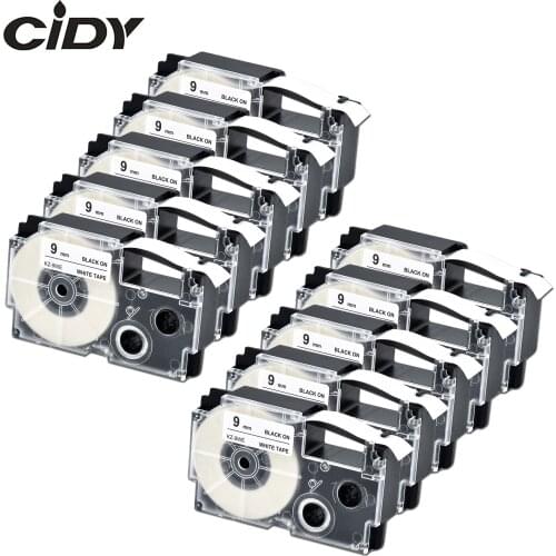 CIDY 10pcs Compatible XR 9WE XR9WE 9mm Black on White Tape Cartridge XR-9WE for Casio label maker KL-120 KL-100 KL-780 KL1500