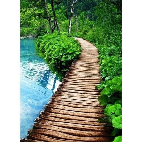 Wooden Plank Bridge Lake Plant Photography Backdrop Custom Fond Background for Baby Children Portrait Photocall Photo Studio