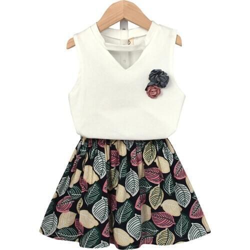 Kids girls suit summer clothes children sets sleeveless tops wide leg pants two-piece garment with flower baby girls costume